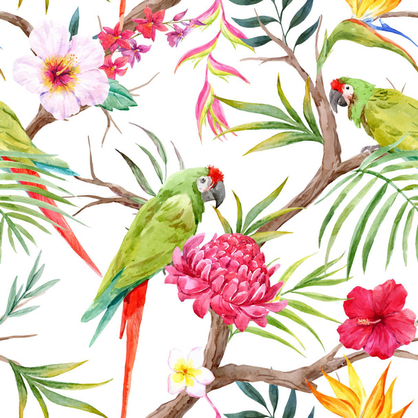 Watercolor vector tropical floral pattern - Vecteur, image