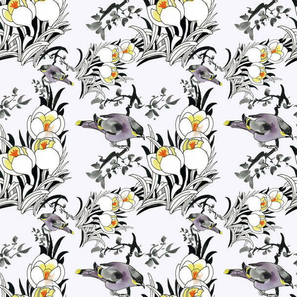 beautiful pattern with flowers and birds - Foto, Imagen