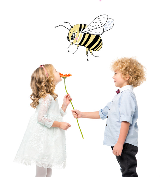 kids with flower and bee - Photo, Image