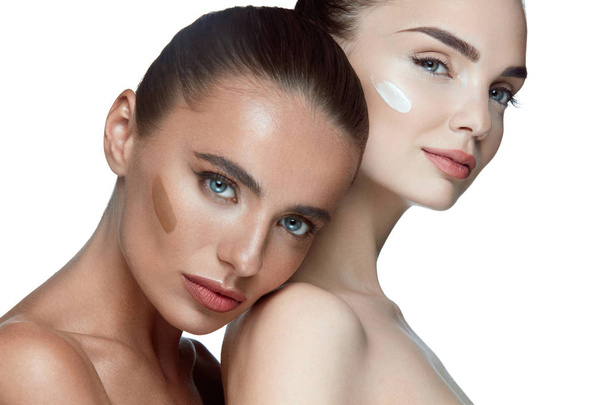 Facial Care. Beautiful Women Faces With Fresh Natural Makeup - Zdjęcie, obraz