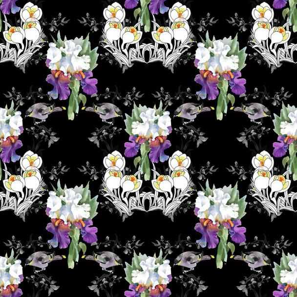 beautiful pattern with flowers and birds - Foto, Imagem