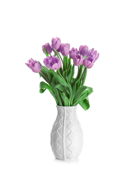 Vase with bouquet of lilac tulips  - Fotó, kép
