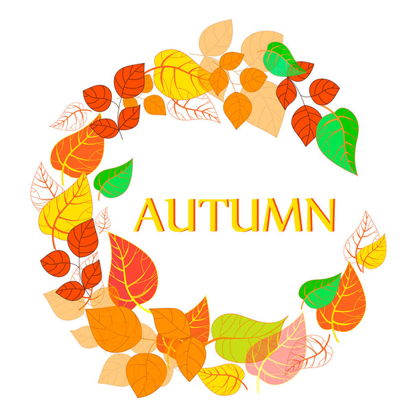 Autumn abstract floral background - circle from colorful leafs. - Vektor, Bild