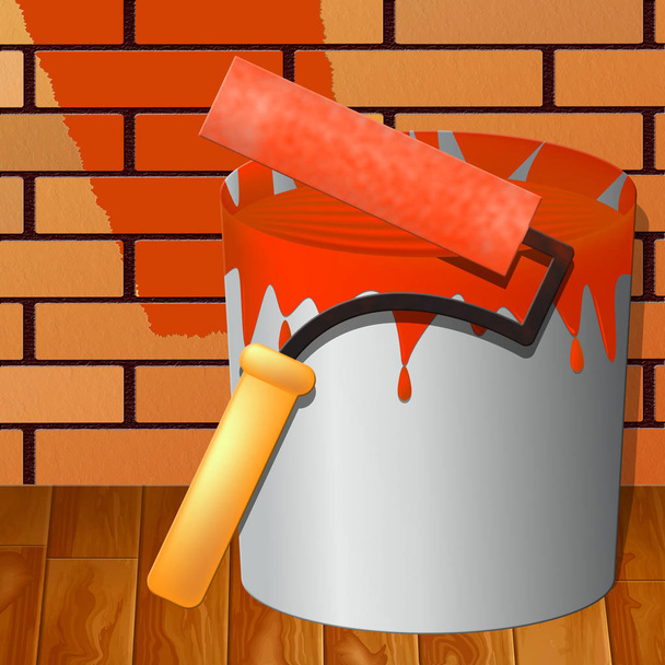 Красная краска Показ дома Картина 3d Иллюстрация
 - Фото, изображение