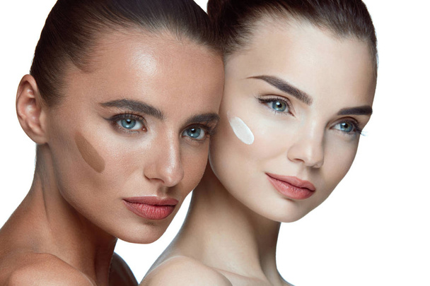Facial Care. Beautiful Women Faces With Fresh Natural Makeup - Foto, Imagen