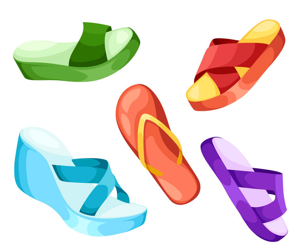 Strand slippers vector illustratie strand slippers pictogram geïsoleerd. Strand slippers zomer symbool voor het reizen van ontwerp. Zomer vakantie - Vector, afbeelding