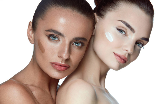Facial Care. Beautiful Women Faces With Fresh Natural Makeup - Photo, image