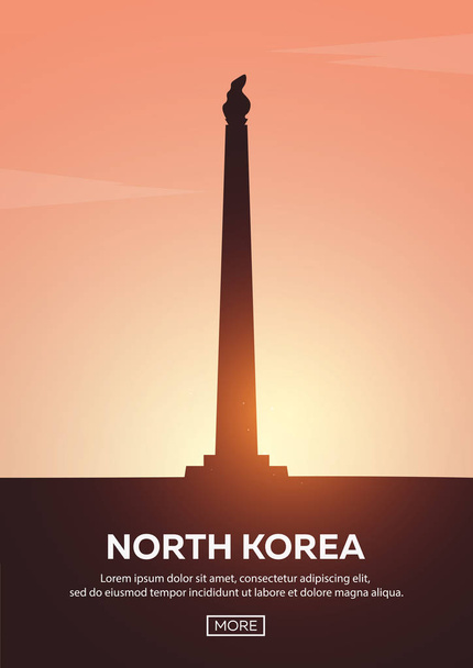 Cartaz de viagem para a Coreia do Norte. Sílhuetas de pontos de referência. Ilustração vetorial
. - Vetor, Imagem