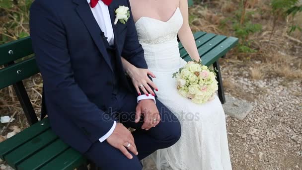 Bride and groom holding hands - Footage, Video