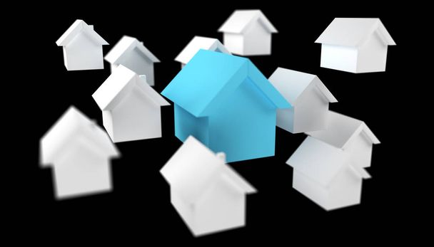 3D rendu petites maisons blanches et bleues
 - Photo, image