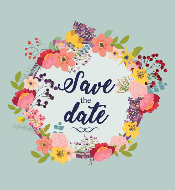 Cartão de convite de casamento com flores
 - Vetor, Imagem