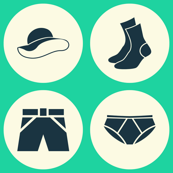 Garment Icons Set. Collection Of Briefs, Half-Hose, Elegant Headgear And Other Elements. Also Includes Symbols Such As Elegant, Shorts, Underpants. - Vector, Image