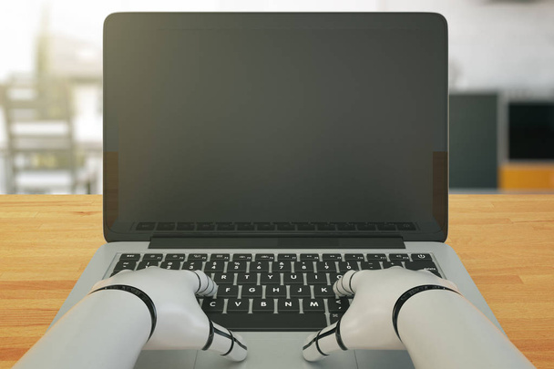 Robot using laptop - Photo, image