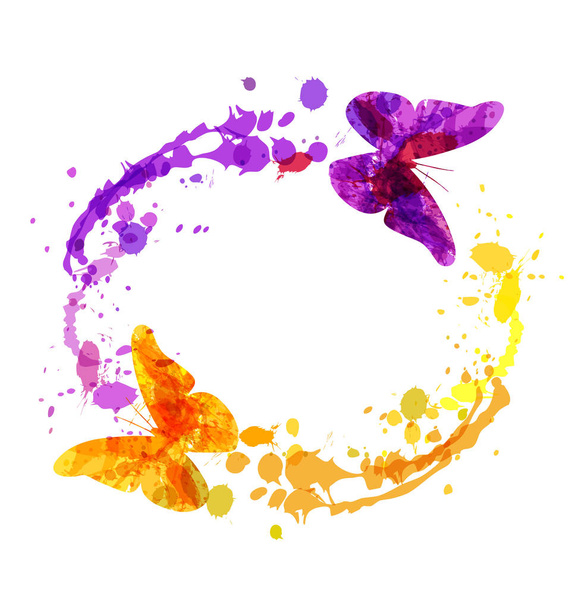 Akvarelu kruhový rám s motýly - Vektor, obrázek