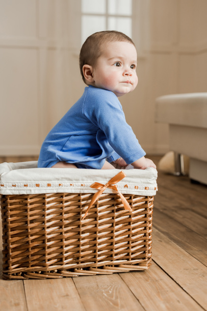 Baby boy sitting in braided box - Fotografie, Obrázek