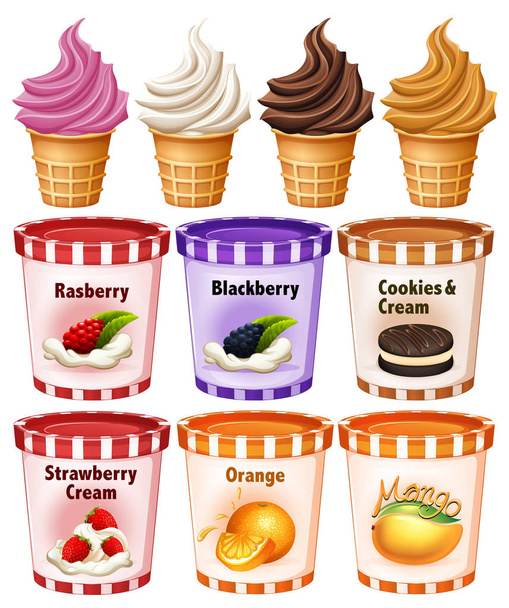 Different flavors of icecream and yogurt - Vector, Image