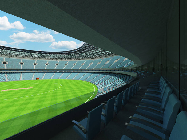 Beautiful modern  round cricket stadium with sky blue seats and VIP boxes for fifty thousand fans - Fotó, kép