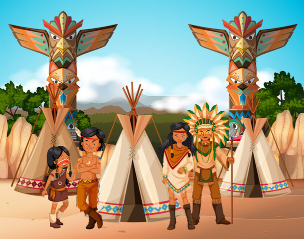 Native americké indiány v kempu - Vektor, obrázek