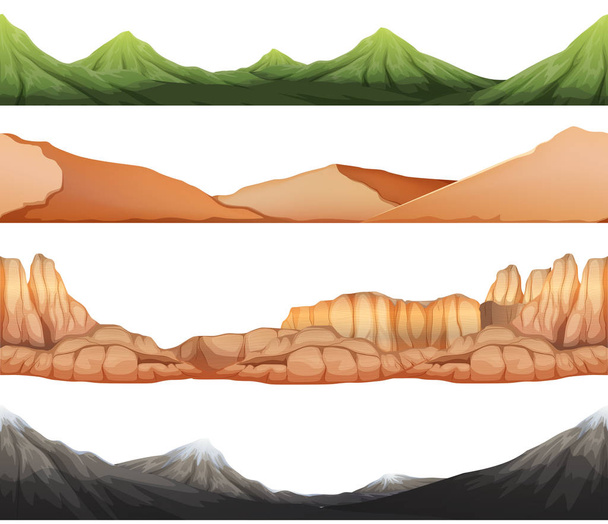 Бесшовный фон с различными видами на горы
 - Вектор,изображение