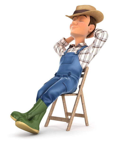 3D farmář spaní na židli - Fotografie, Obrázek