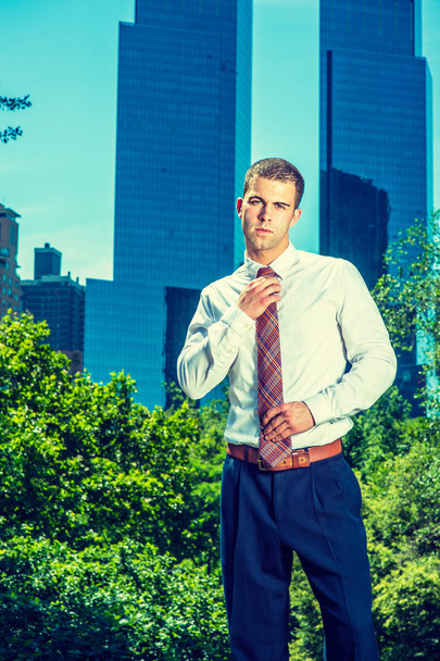Portrait of Young American Businessman working in New York - Photo, Image