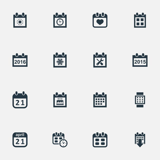 Vector Illustration Set of Simple Plan Icons. Elementos Calendario de Verano, Calendario 2016, Sinónimos Anuales y Otros Sol, Corazón y Recuerdo
. - Vector, Imagen