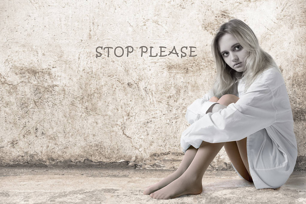 Sad girl Stop Please - Valokuva, kuva