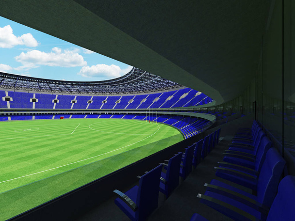 schönes modernes, rundes australisches Regelfußballstadion mit blauen Stühlen und Vip-Logen für fünfzigtausend Fans - Foto, Bild