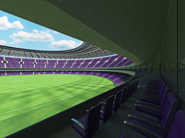 Beautiful modern round Australian rules football stadium with  purple chairs and VIP boxes for fifty thousand fans - Zdjęcie, obraz
