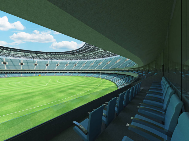 Beautiful modern round Australian rules football stadium with  sky blue chairs and VIP boxes for fifty thousand fans - Zdjęcie, obraz
