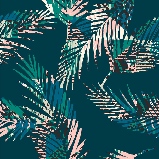 Trendy seamless exotic pattern with palm and animal prins - Wektor, obraz