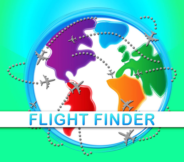 Vlucht Finder die aangeeft vluchten onderzoek 3d illustratie  - Foto, afbeelding