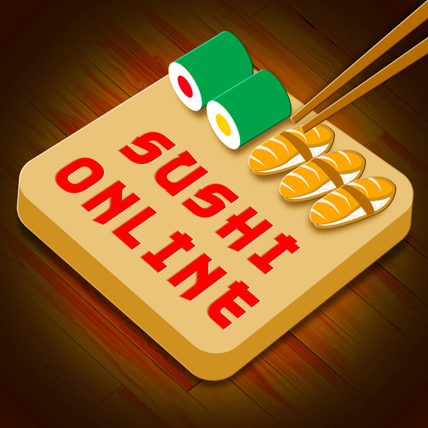 Sushi Online Means Japan Cuisine 3d Illustration - Photo, image