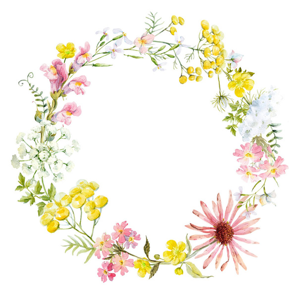 Watercolor floral wreath - Φωτογραφία, εικόνα
