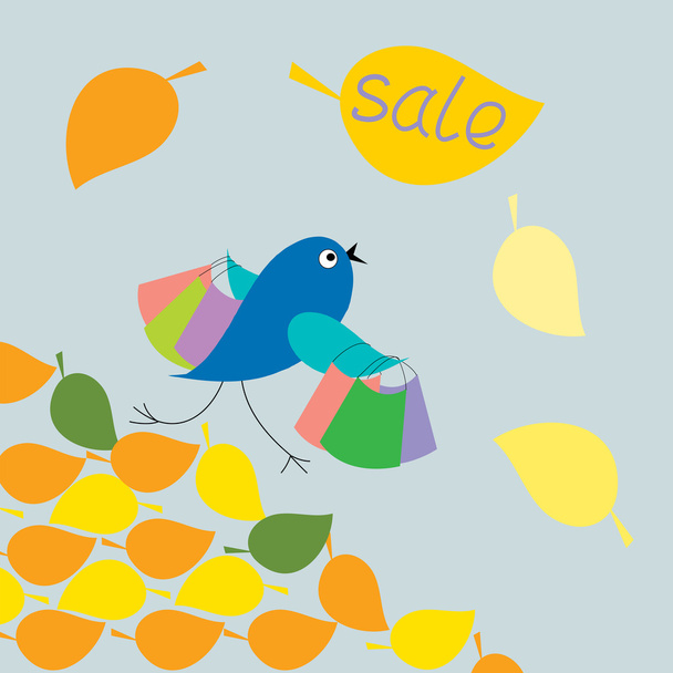 Bird runs with a shopping autumn sale - Вектор, зображення