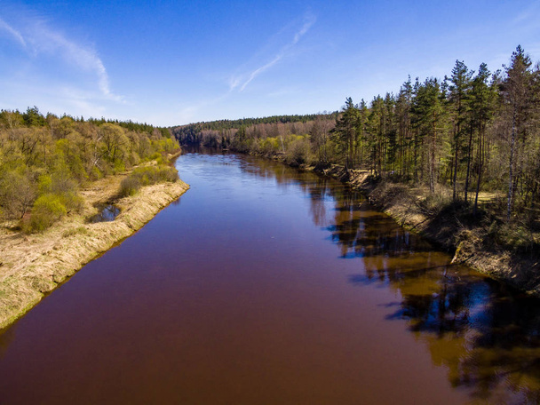 drone image. aerial view of river Gauja - Zdjęcie, obraz