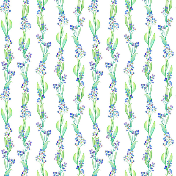 Blue flower seamless pattern. Watercolor botanical illustration. - Фото, зображення