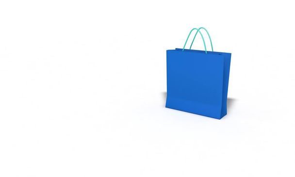Bolso de compras azul en blanco, 3d render
 - Foto, Imagen