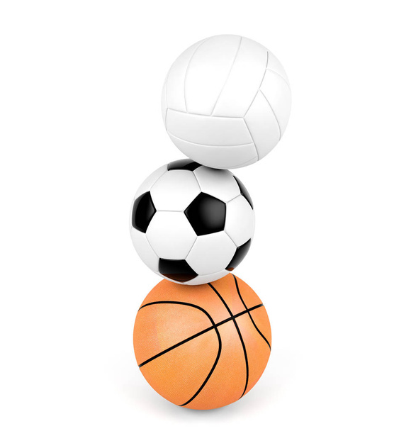 バレーボール、サッカー ボール、バスケット ボール、白い背景で隔離のスポーツ ボール - 写真・画像