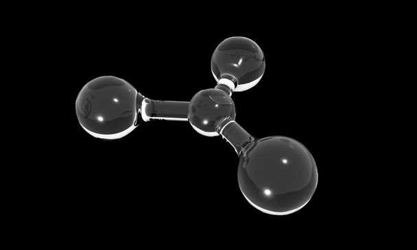 Wassermolekulare Struktur auf dem schwarzen, 3D-Render - Foto, Bild