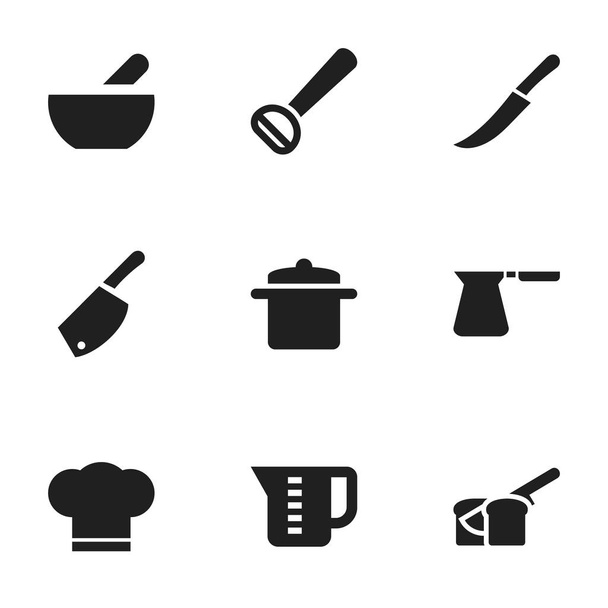 Conjunto de 9 Ícones de cozinha editáveis. Inclui símbolos como padaria, espadas, panelas e muito mais. Pode ser usado para Web, Mobile, UI e design infográfico
. - Vetor, Imagem