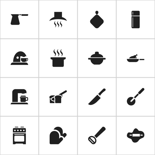 Készlet 16 szerkeszthető főzés ikonok. Magában foglalja a szimbólumok, mint például pékség, Pot-birtokos, kupa és így tovább. Lehet használni a Web, mobil, Ui és Infographic Design. - Vektor, kép