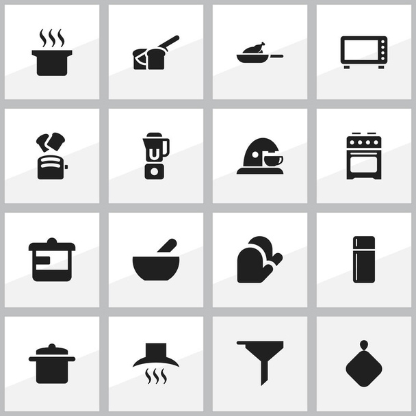 Set Of 16 Editable Meal Icons. Includes Symbols Such As Pot-Holder, Bakery, Kitchen Hood And More. Can Be Used For Web, Mobile, UI And Infographic Design. - Vector, Image