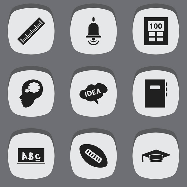 Set Of 9 Editable Science Icons. Includes Symbols Such As Alarm Bell, Mind, Graduate And More. Can Be Used For Web, Mobile, UI And Infographic Design. - Vector, Image