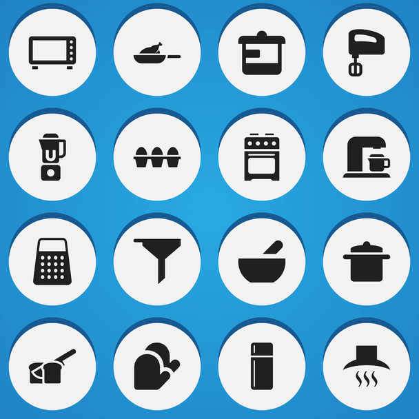 Conjunto de 16 iconos de comidas editables. Incluye símbolos como filtrado, utensilio, agitador y más. Puede ser utilizado para el diseño de la tela, móvil, interfaz de usuario e infografía
. - Vector, Imagen