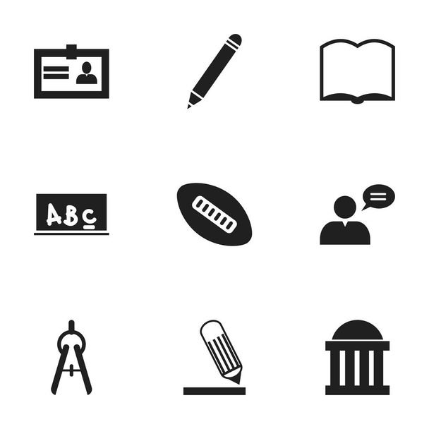 Conjunto de 9 Ícones de Educação Editável. Inclui símbolos como escrita, placa da escola, ferramenta de matemática e muito mais. Pode ser usado para Web, Mobile, UI e design infográfico
. - Vetor, Imagem