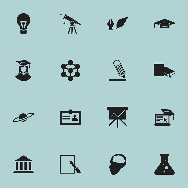 Joukko 16 Muokattavissa Science kuvakkeet. Sisältää symboleja, kuten kiikarit, lamppu, sertifiointi ja enemmän. Voidaan käyttää Web, Mobile, UI ja Infographic Design
. - Vektori, kuva