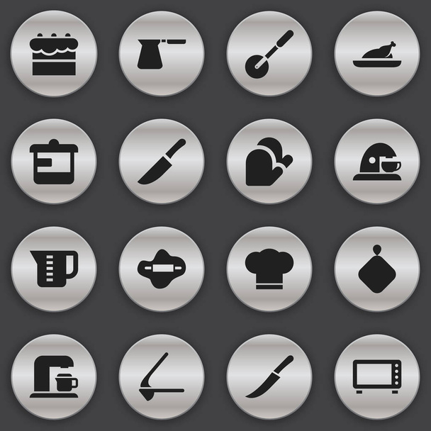 Conjunto de 16 iconos de cocina editables. Incluye símbolos como copa, cuchillo, pastelería y más. Puede ser utilizado para el diseño de la tela, móvil, interfaz de usuario e infografía
. - Vector, imagen
