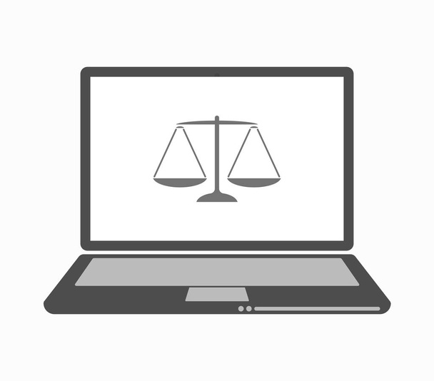 Laptop de arte de linha isolada com um sinal de balança de peso justiça
 - Vetor, Imagem