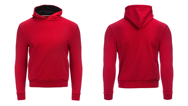 roter Kapuzenpullover, Sweatshirt-Attrappe, isoliert auf weißem Hintergrund - Foto, Bild